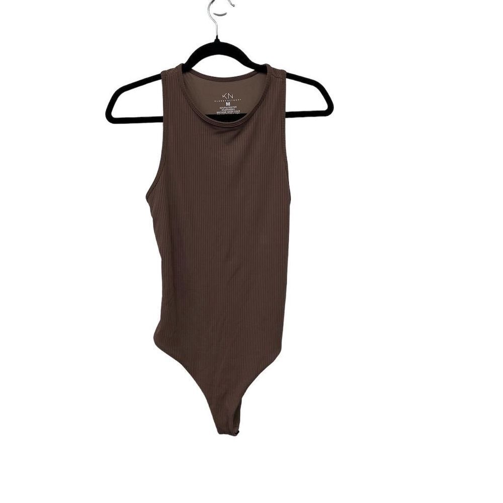 Klassy Network Women's Ribbed Sleeveless Bodysuit‎ Medium Brown Casual Tank Top